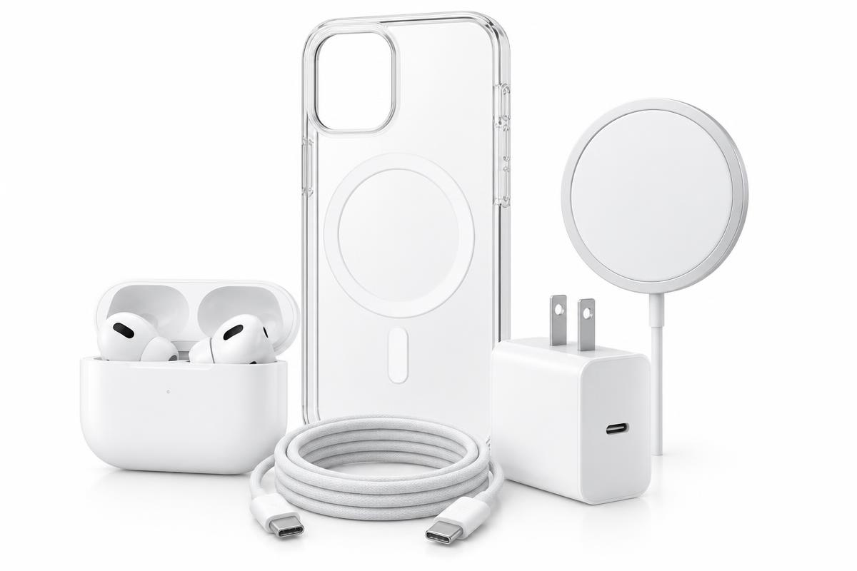 Acessórios originais Apple: AirPods, carregador, cabo, MagSafe e capa transparente
